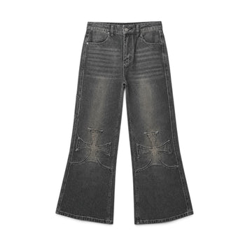 CROSS DOUBLE KNEE FLARED DENIM
