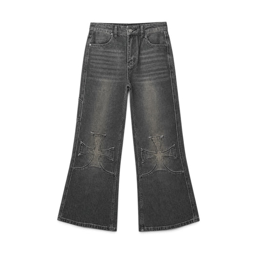 CROSS DOUBLE KNEE FLARED DENIM